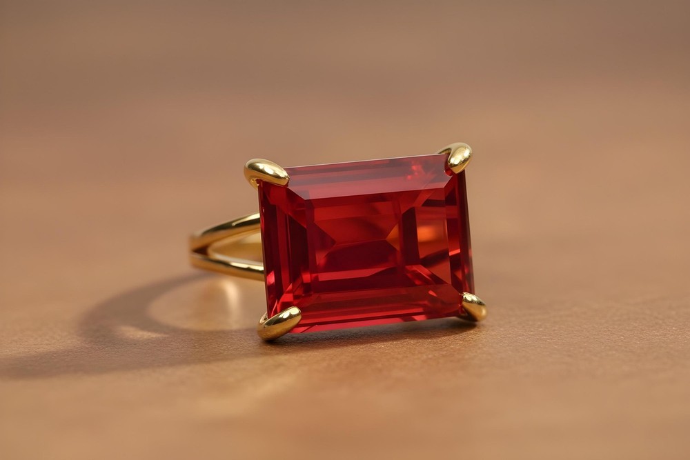 Ruby Silver Ring Handmade Emerald Cut Rectangle Prong Setting Gift