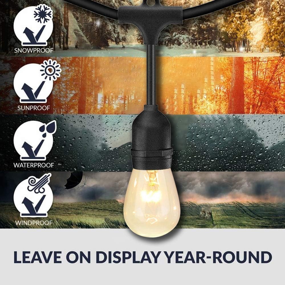 2 Pack 48FT Outdoor String Lights,Hanging Incandescent String Lights Commerci...
