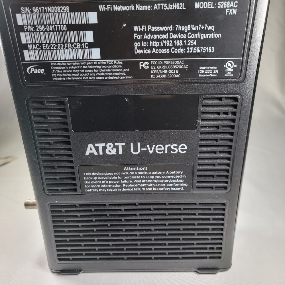 AT&T U-Verse Pace 5268AC Wireless Internet Gateway Modem Router TESTED- MF0930
