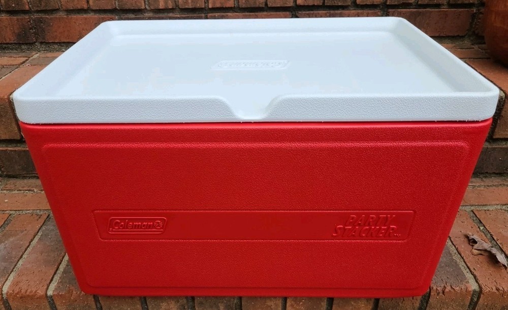Coleman Party Stacker Cooler Red Model 9223 Stackable Ice Chest Box 48 Cans