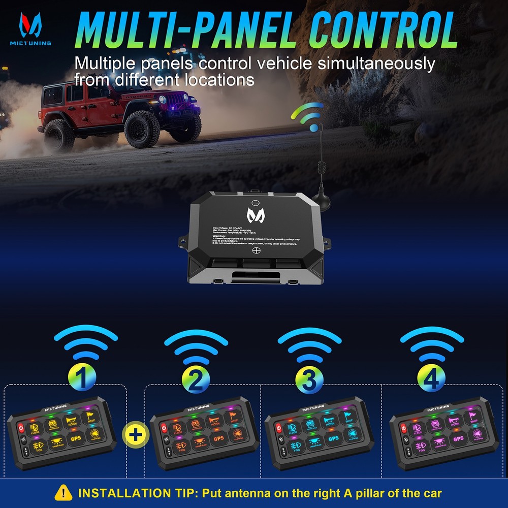 MICTUNING RGB 8 Gang Wireless Switch Panel, Circuit Control Relay System Box