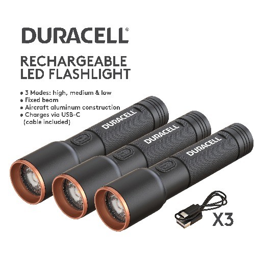 Duracell 1000 Lumen Rechargeable Flashlight - 3 Pack, Powerful, Durable