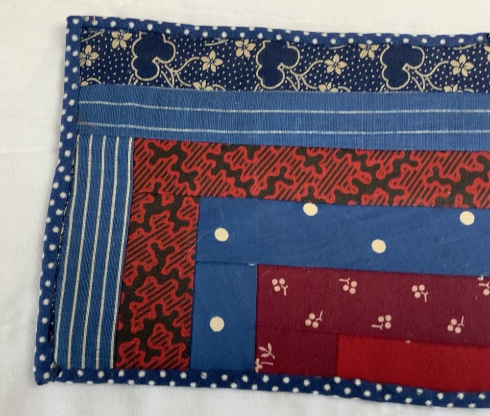 Antique Patchwork Quilt Table Topper, Rectangle, Log Cabin, Early Calico Prints