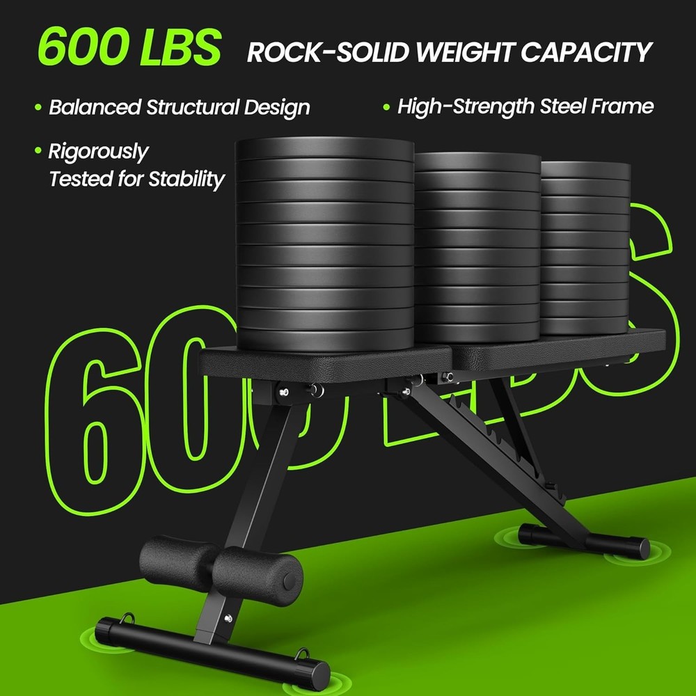 Adjustable Weight Bench 600LBS Incline Decline Flat Foldable Home Workout Full