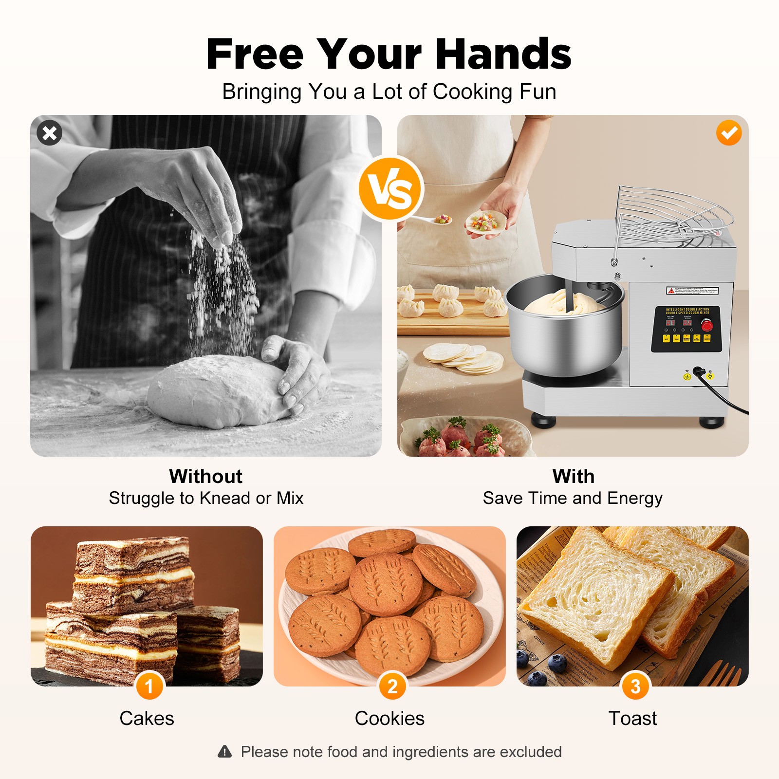 110V 60Hz Dough Kneading Machine 750W Commercial Dough Mixer, Max 360° Mixing