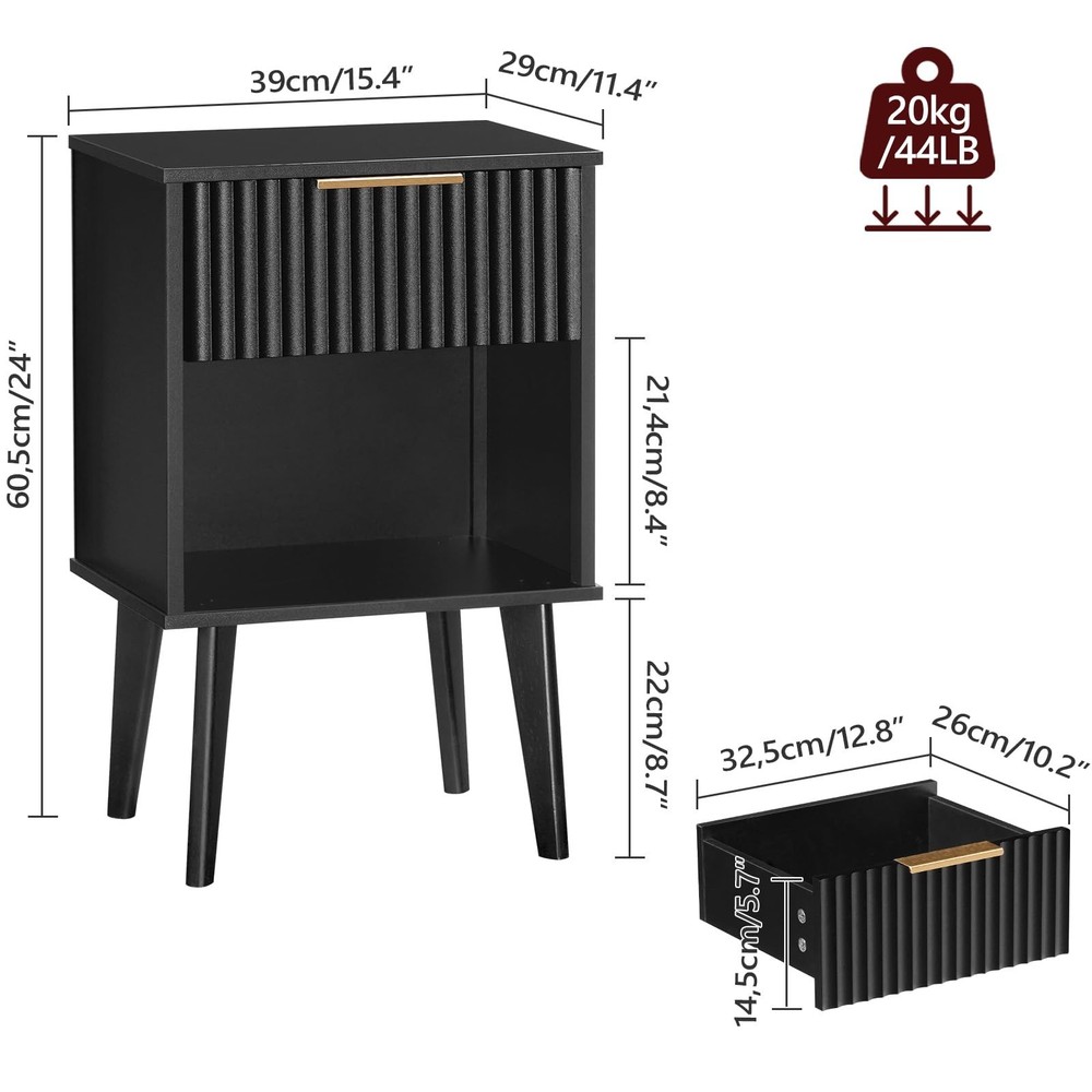 End Table, Fluted Night Stand, Modern Side Table, Small Bedside Table with 1 ...