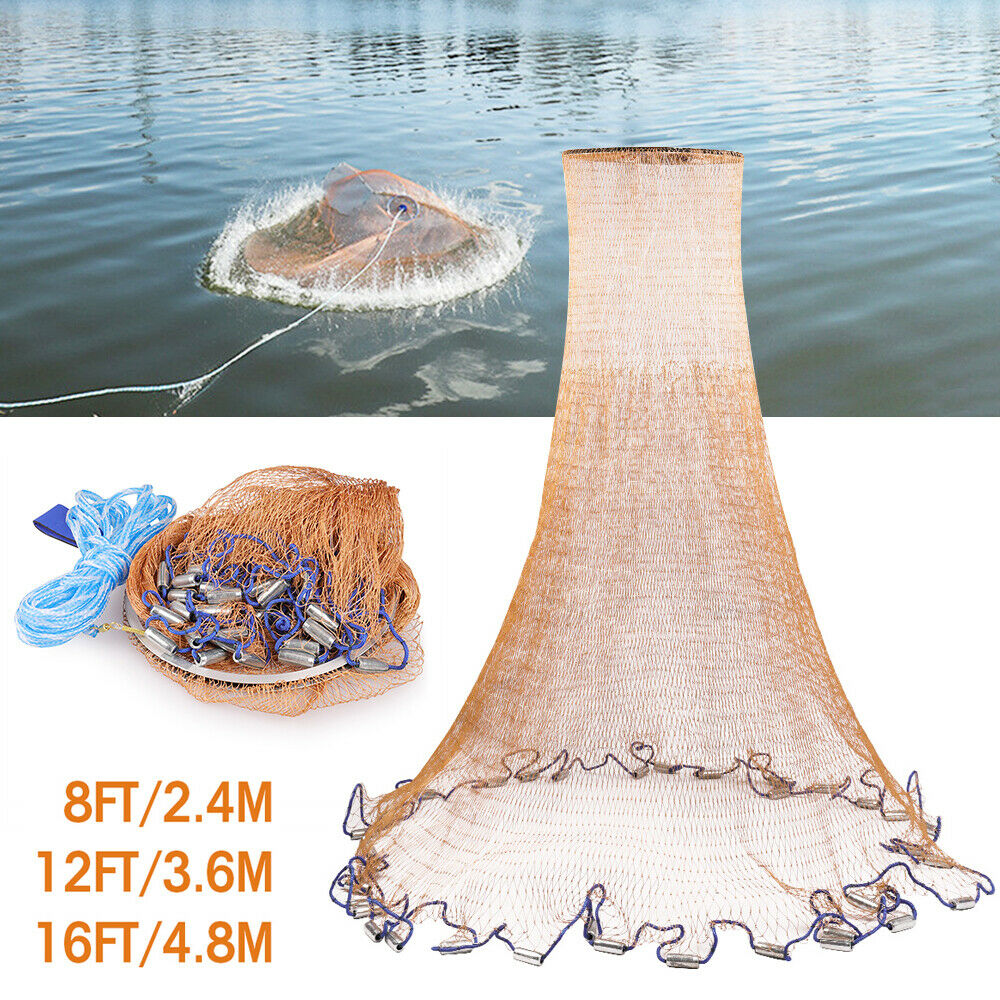 6/8/10/12/16/20FT Fishing Cast Net Bait Easy Throw Hand Cast Nylon Mesh