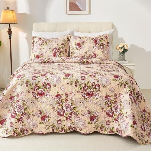 Romantic Patchwork Quilt Set King Size,Reversible Bedspread King 102x90 Red