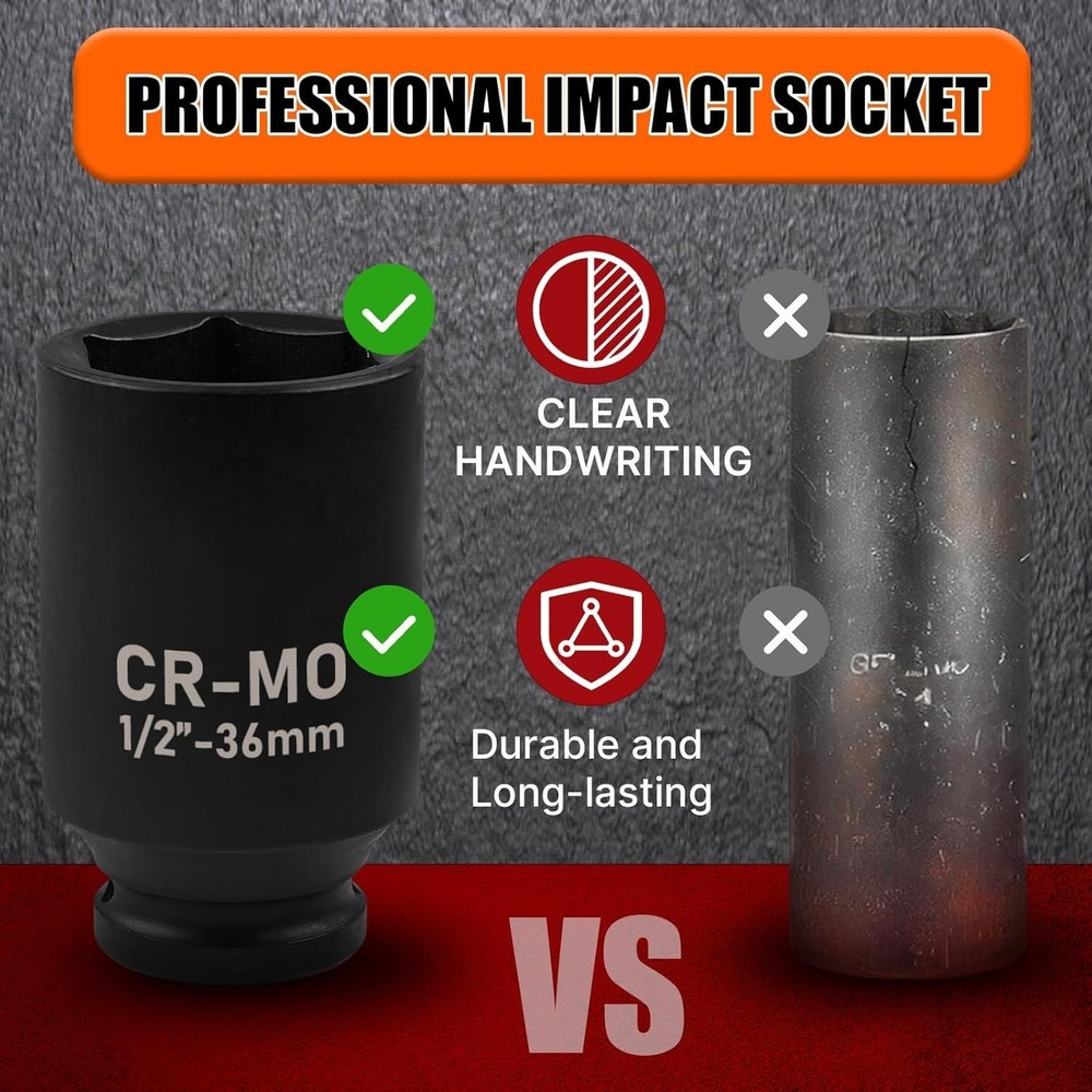 1/2" Drive Deep Impact Socket, 18mm Socket, CR-MO, Metric, 6 Point
