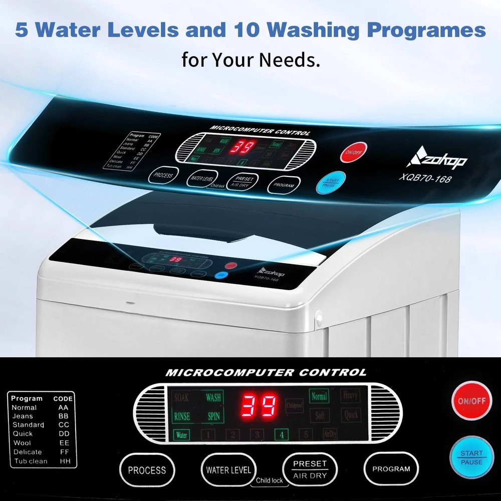25LBS Portable Washing Machine, 2.3cu.ft Full-Automatic Electric Laundry Machine