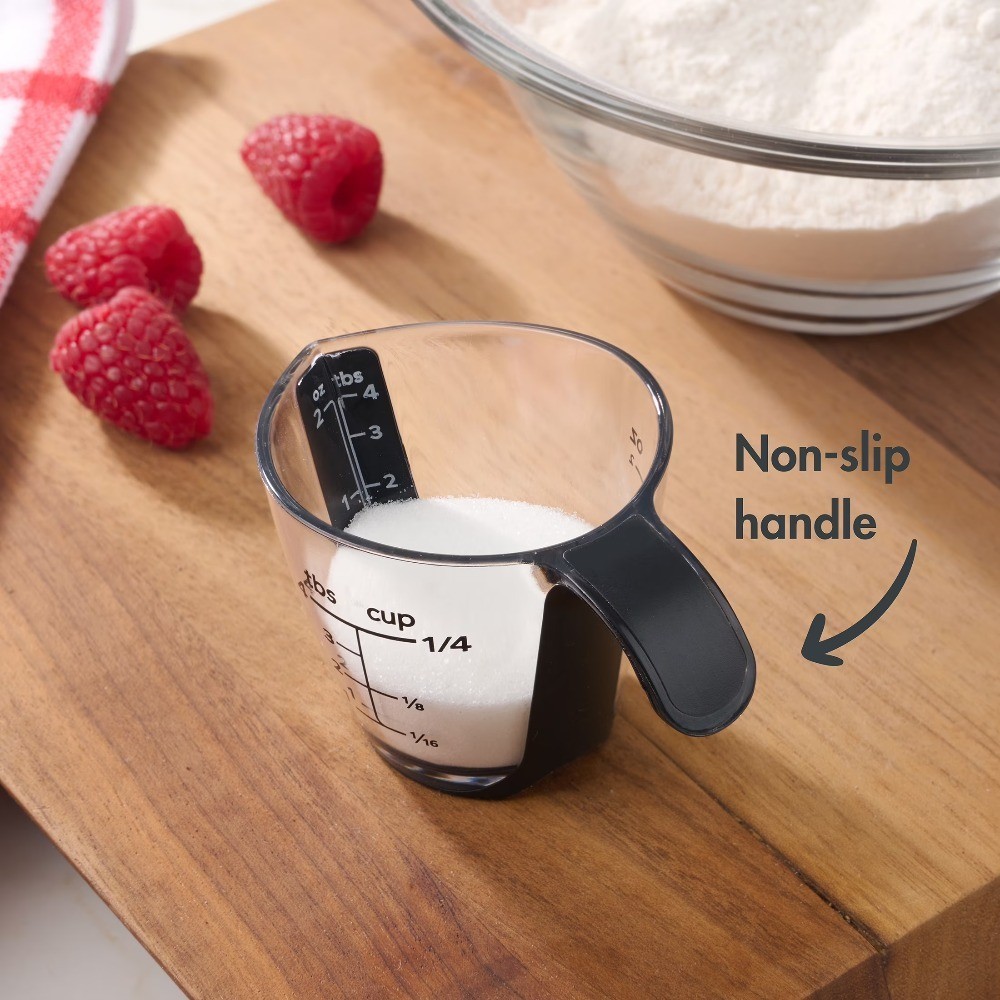 (4 pack) 1/4C Plastic Mini Measuring Cup, Black/Transparent