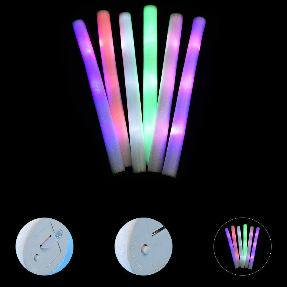 100PCS LED Foam Sticks Light Up Wands Rally Flashing Glow Party Rave