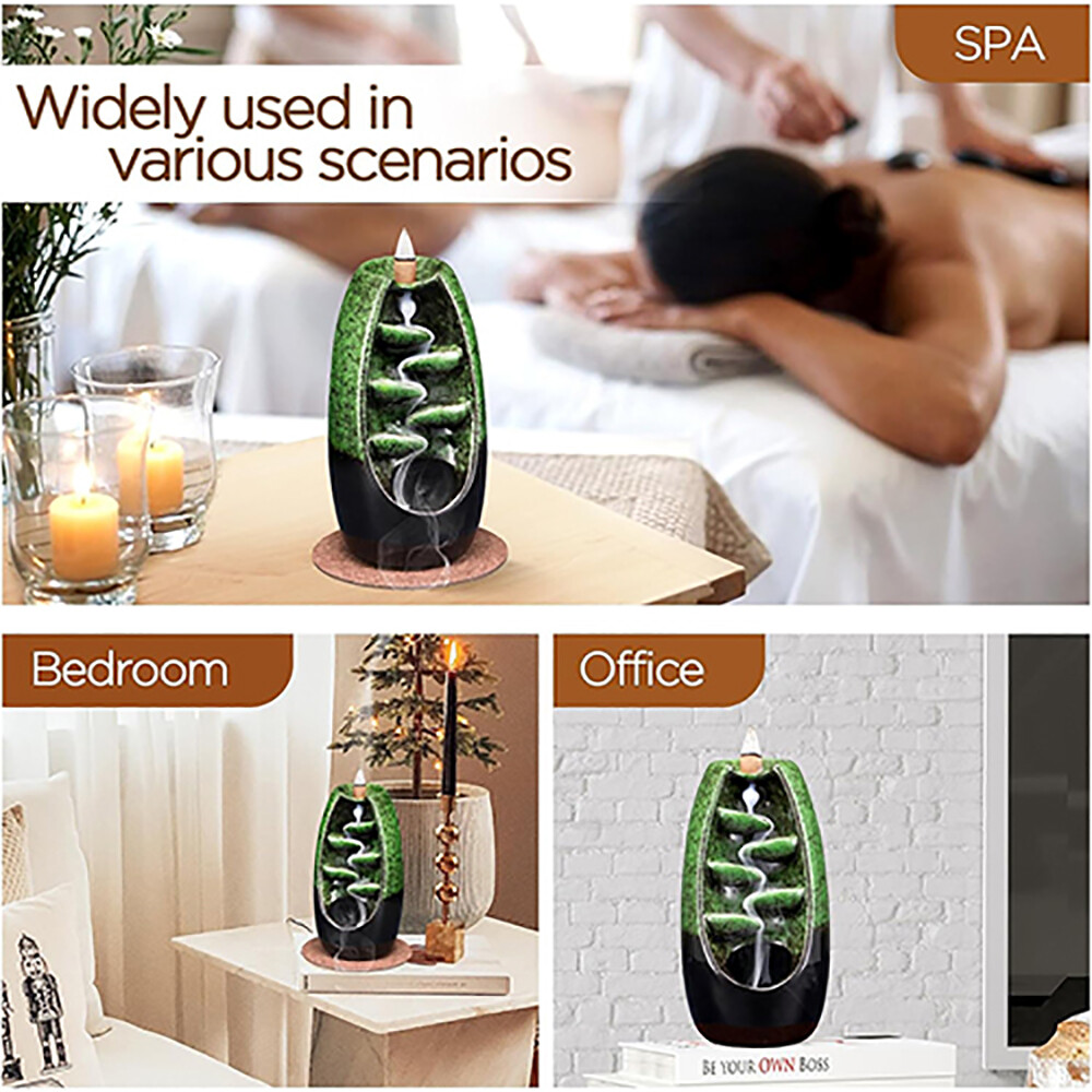 Ceramic Backflow Incense Burner Holder Glaze Waterfall & Incense Cones Gift
