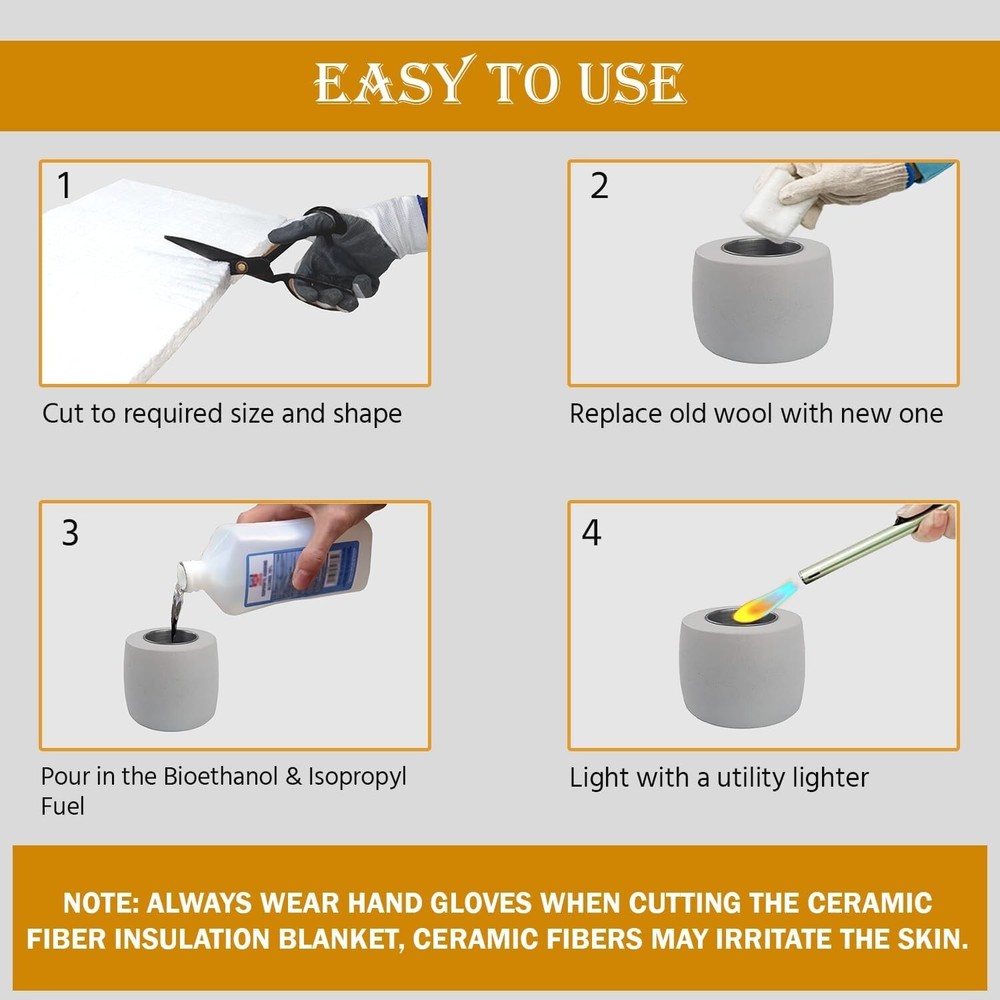 Ceramic Wool Wick Sponge - 12"x8"x1" - 5 Pcs Ceramic Wool for Tabletop Firepits