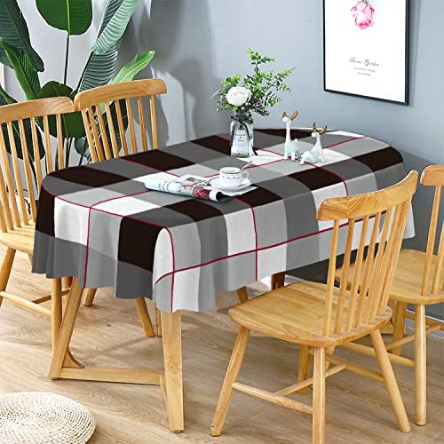 Oval Tablecloth Black And White Checkered Tablecloth, Modern Plaid