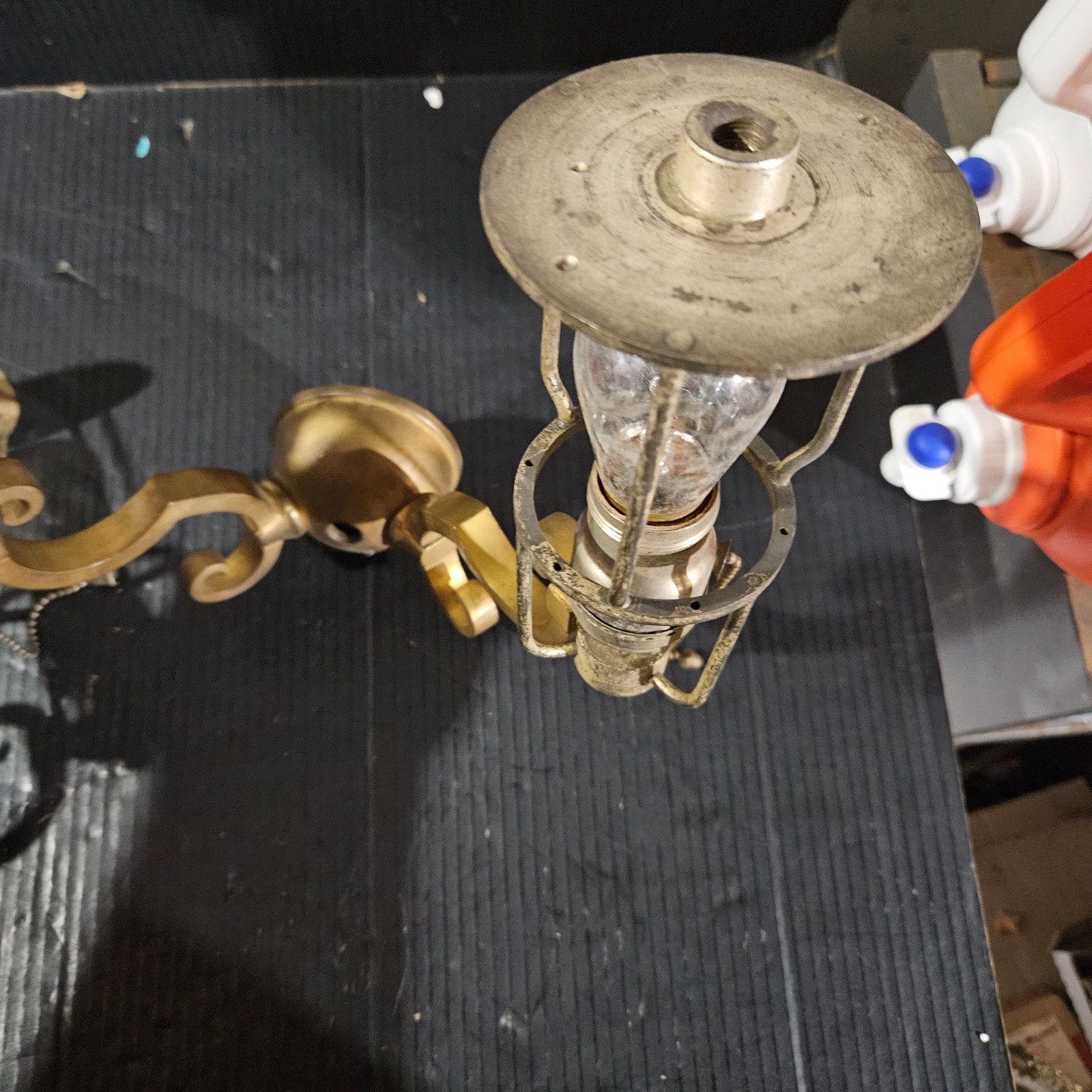 Rare Pair Antique Brass Nickle Sconces Handel Era Edwardian glass shade Hubbell