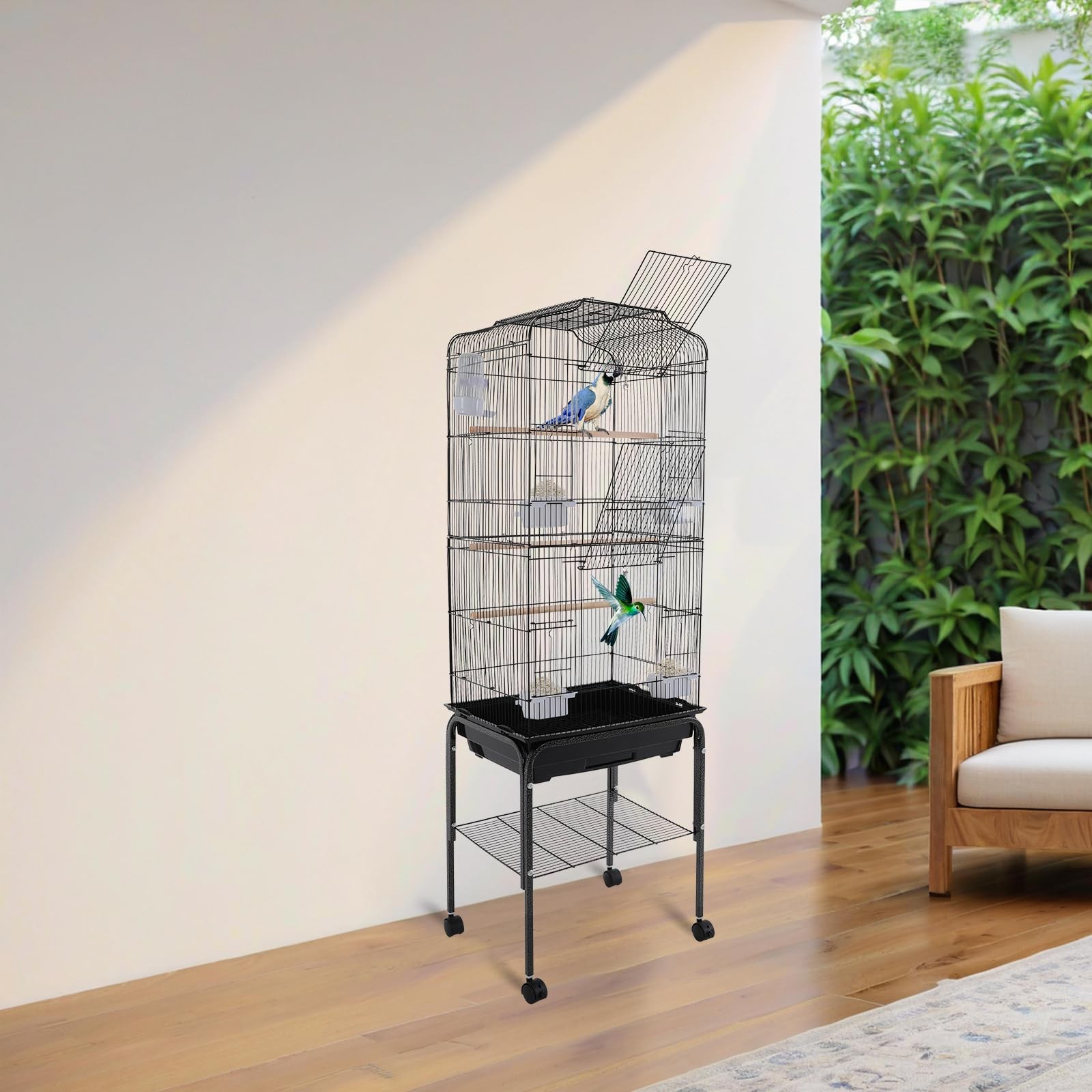 54 Inch Bird Cage with 4 Feeding Bowls and Waterer Iron Cage