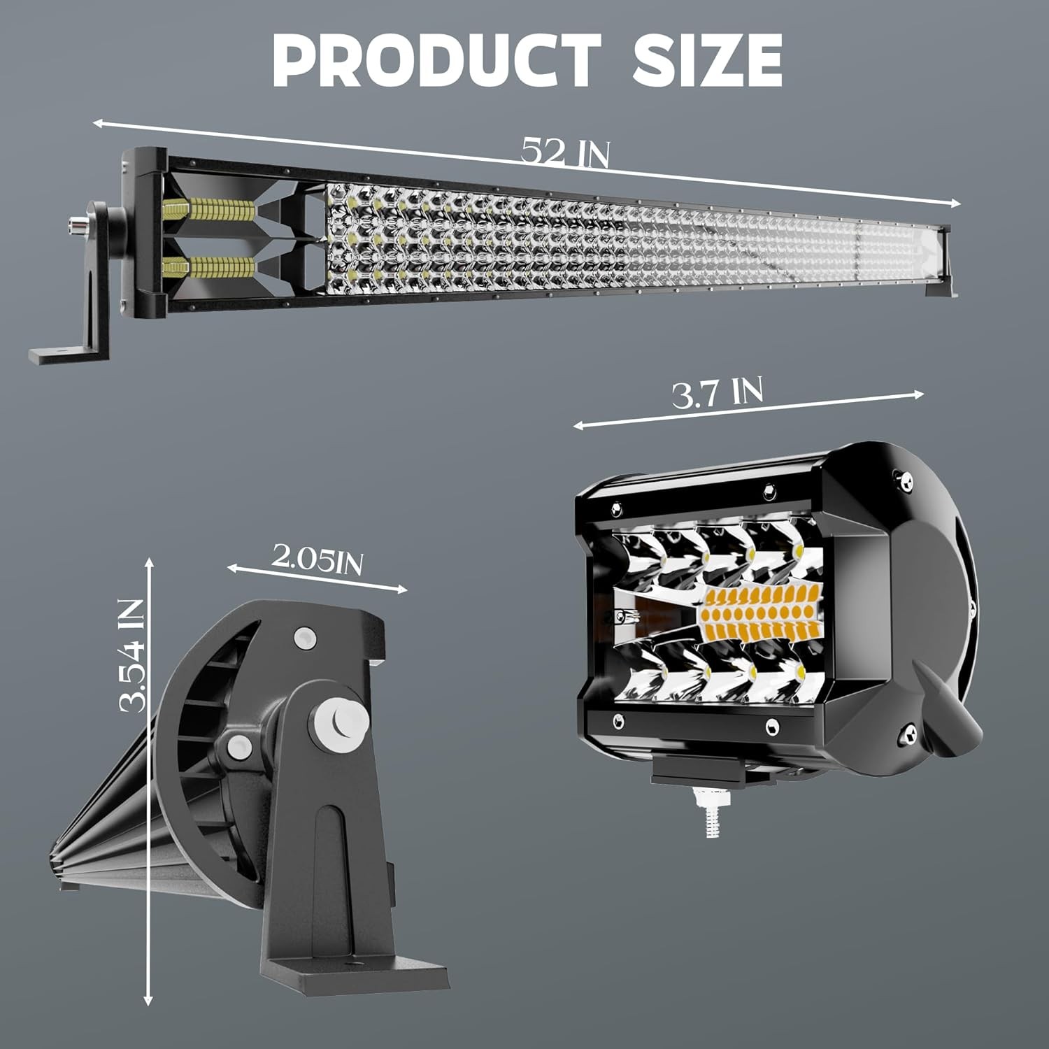 Off-Road LED Light Bar & Pod Kit: 52" Combo Beam & 4x4" Lights