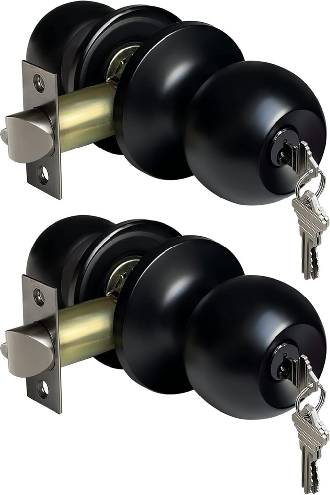 2 Pack Matte Black Keyed Entry Door Knobs – Elegant Security Solution