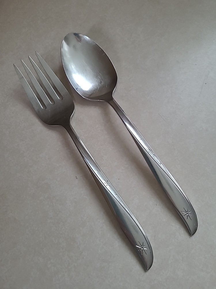 Oneida Stainless Flatware 2 pc Serving Spoon and Meat Fork VTG