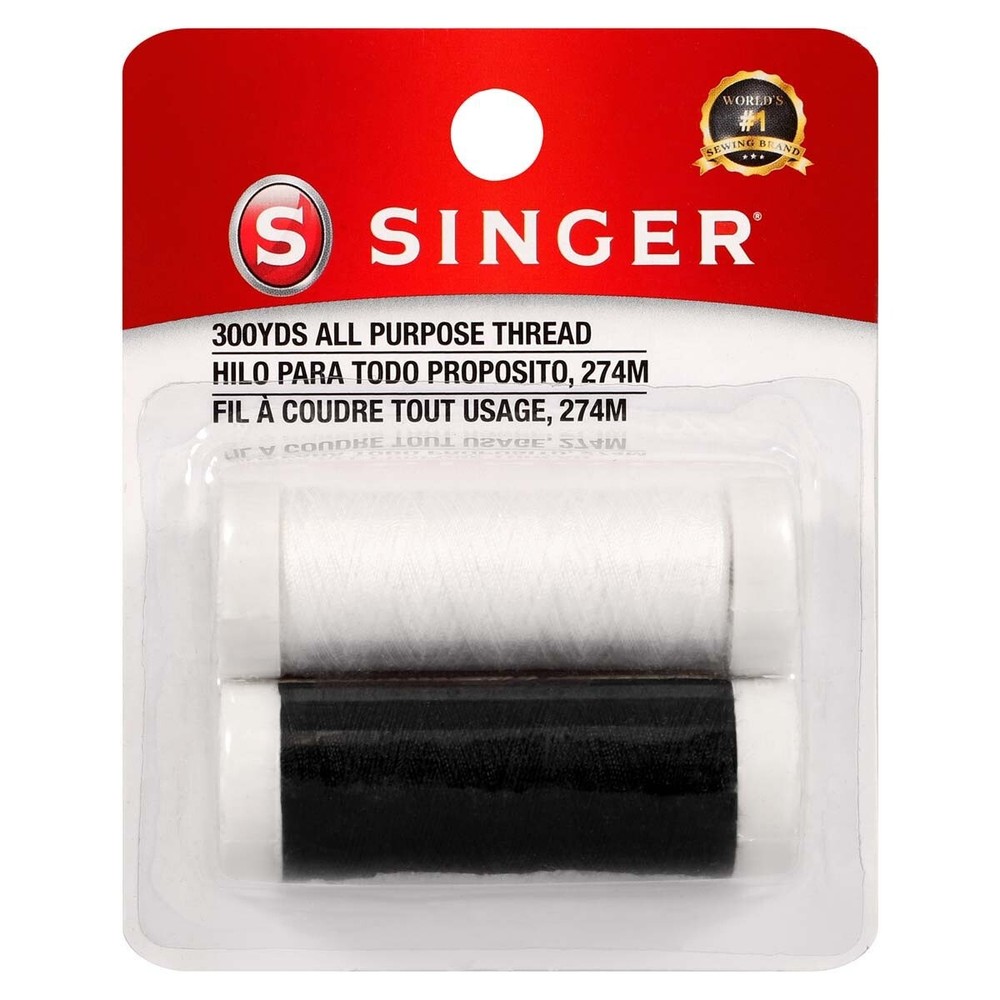 Singer Notions All-Purpose Polyester Thread 200yd 2/Pkg-Black & White