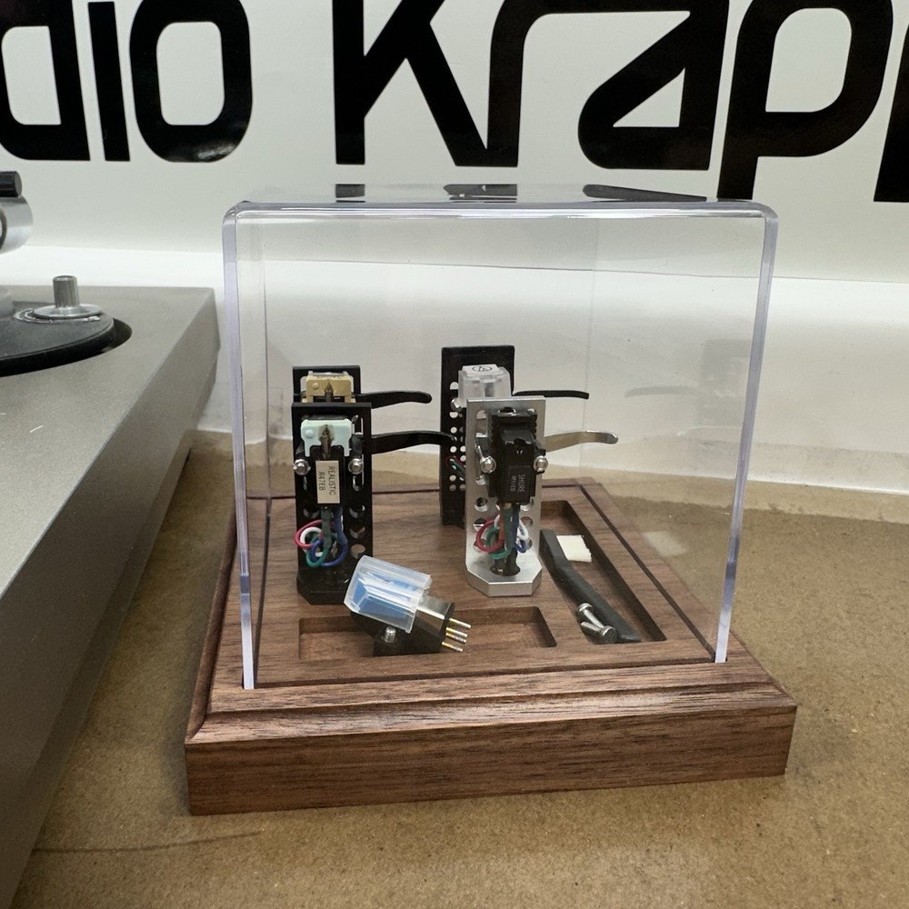 Turntable Cartridges Headshell Display Walnut Acrylic -Four + Accessories Read