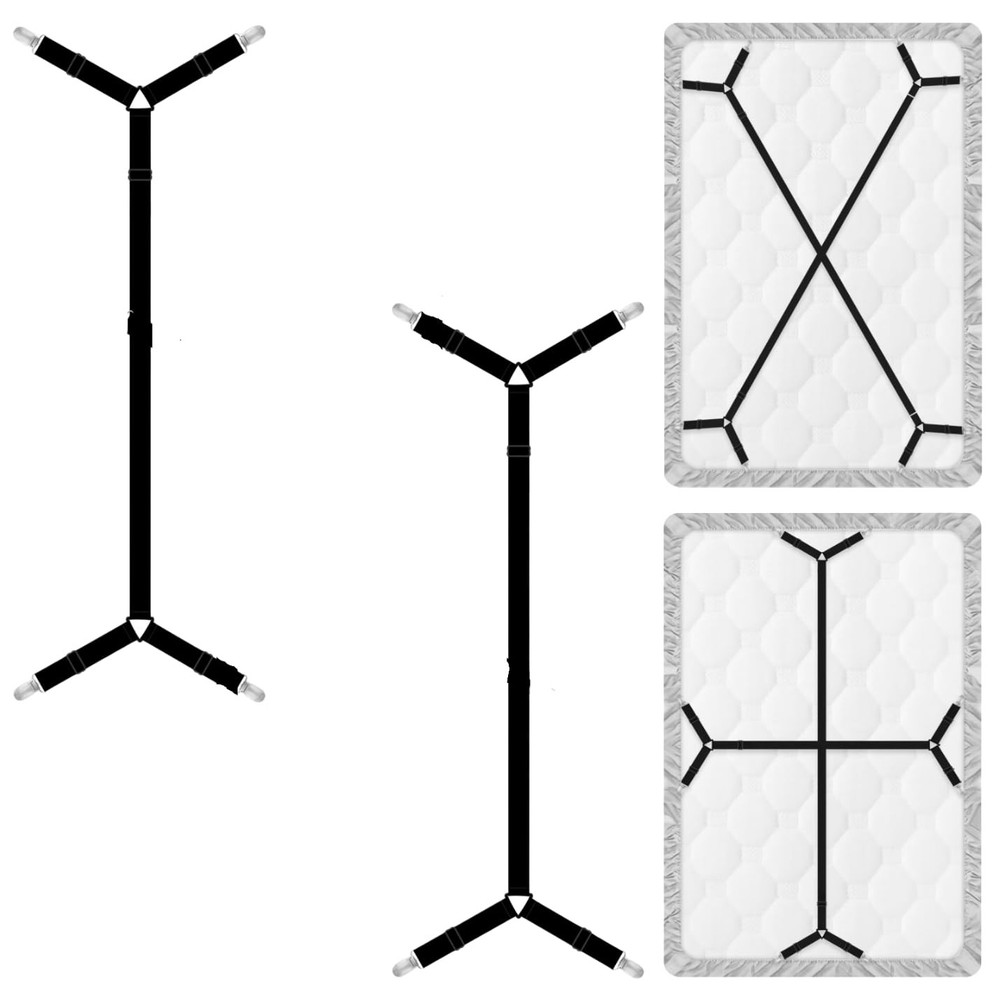 TEESSUE 4 Pcs Bed Sheet Straps, Adjustable Fitted Clips Keeping 2-black