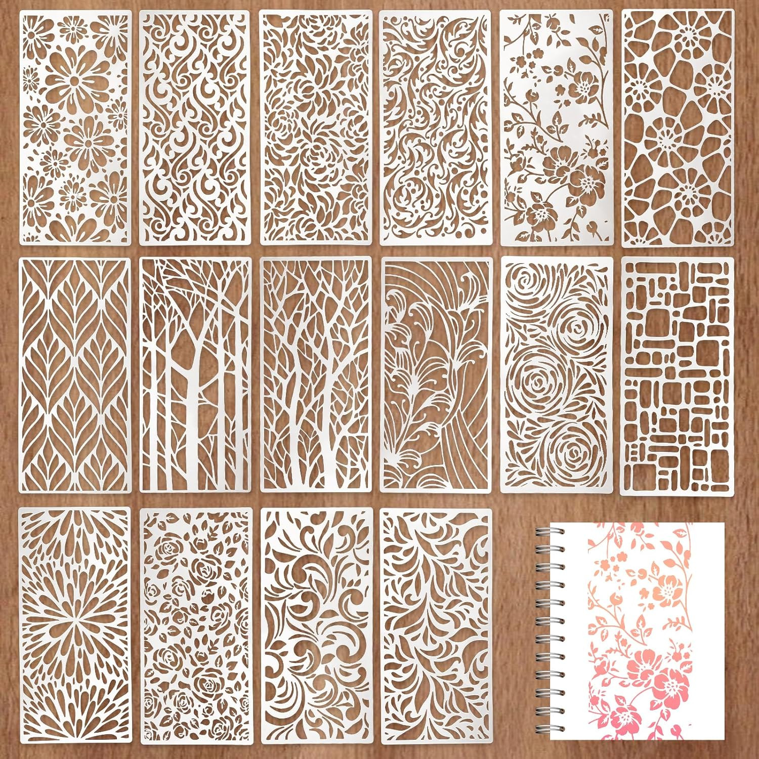 16 Pcs Stencils for Crafts Reusable Stencils for Painting Texture Stencils Backg