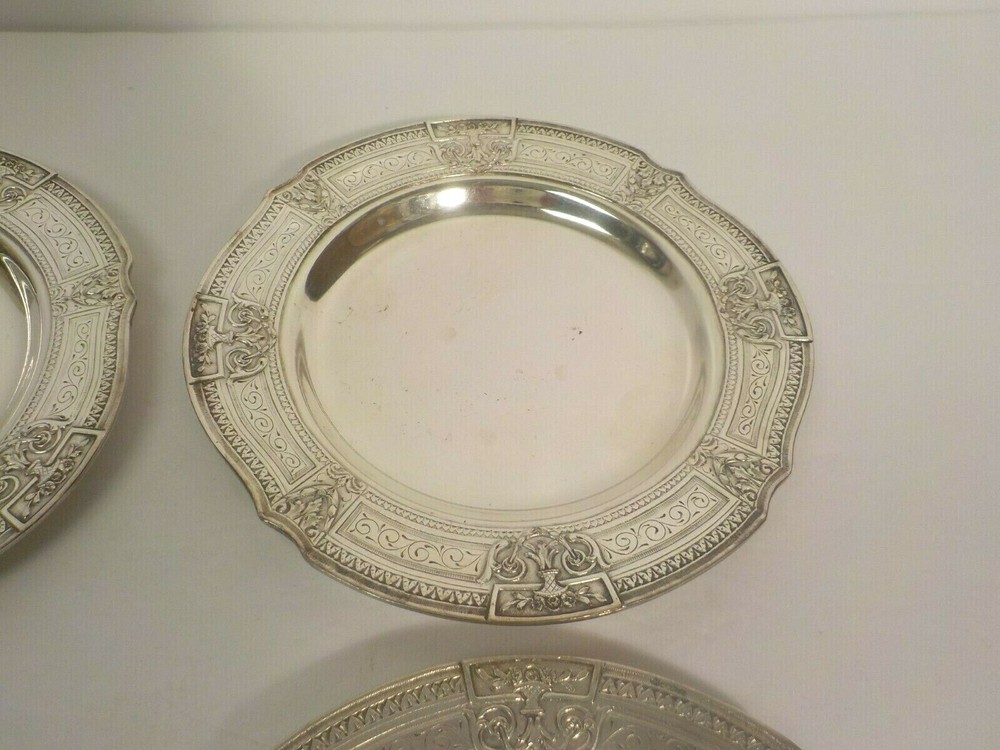Set/4 E. G. Webster Silver Plate Embossed 6.5" Dessert Plates (#1)