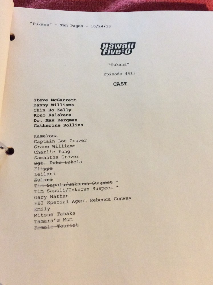 HAWAII FIVE-O ORIGINAL SCRIPT 411 SCHEDULE 2013 PUKANA DANIEL DAE KIM