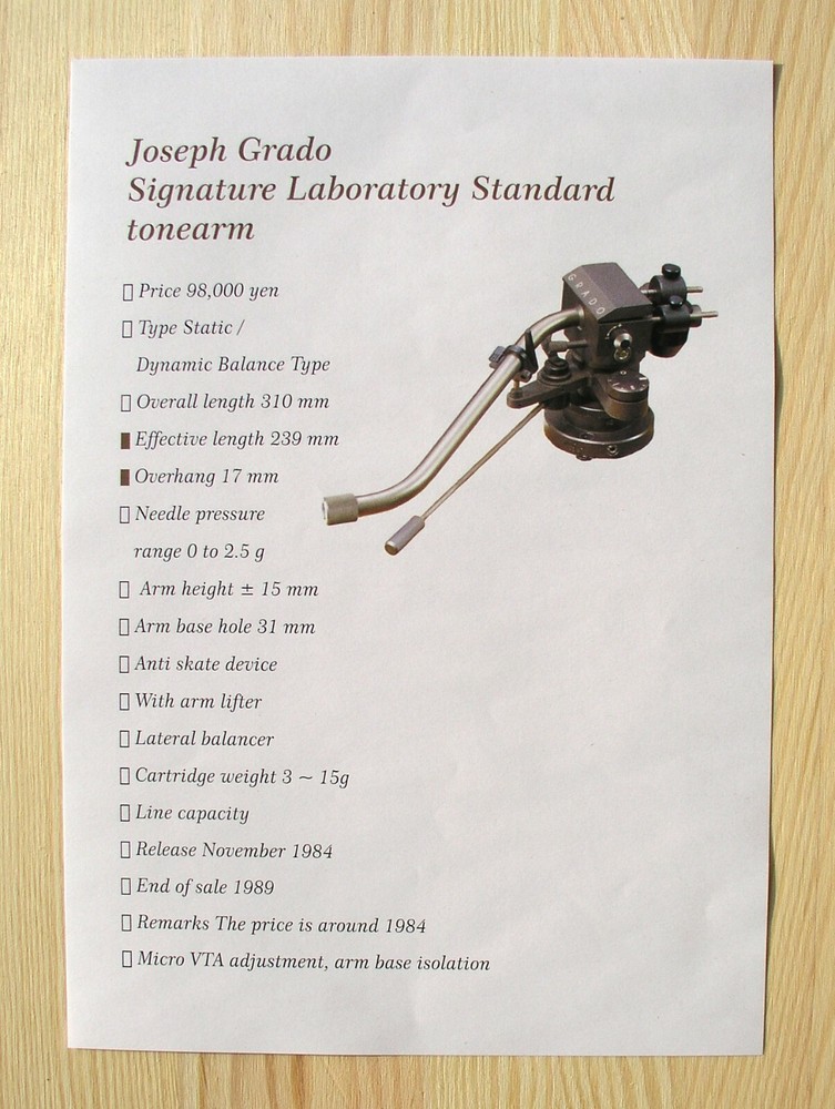Joseph Grado Signature Laboratory Standard Tonearm Alignment Protractor