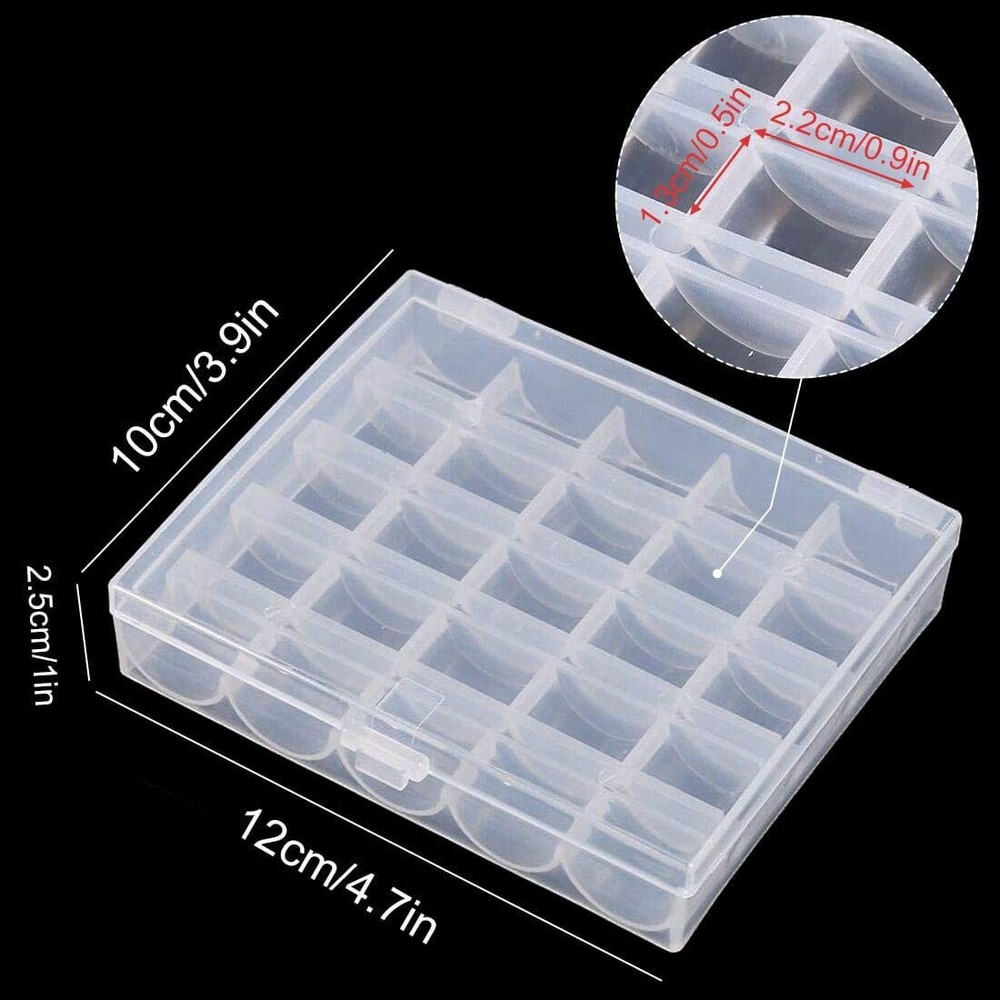 Sewing Machine Bobbin Box Organizer Plastic Case 25 Slots Clear Storage