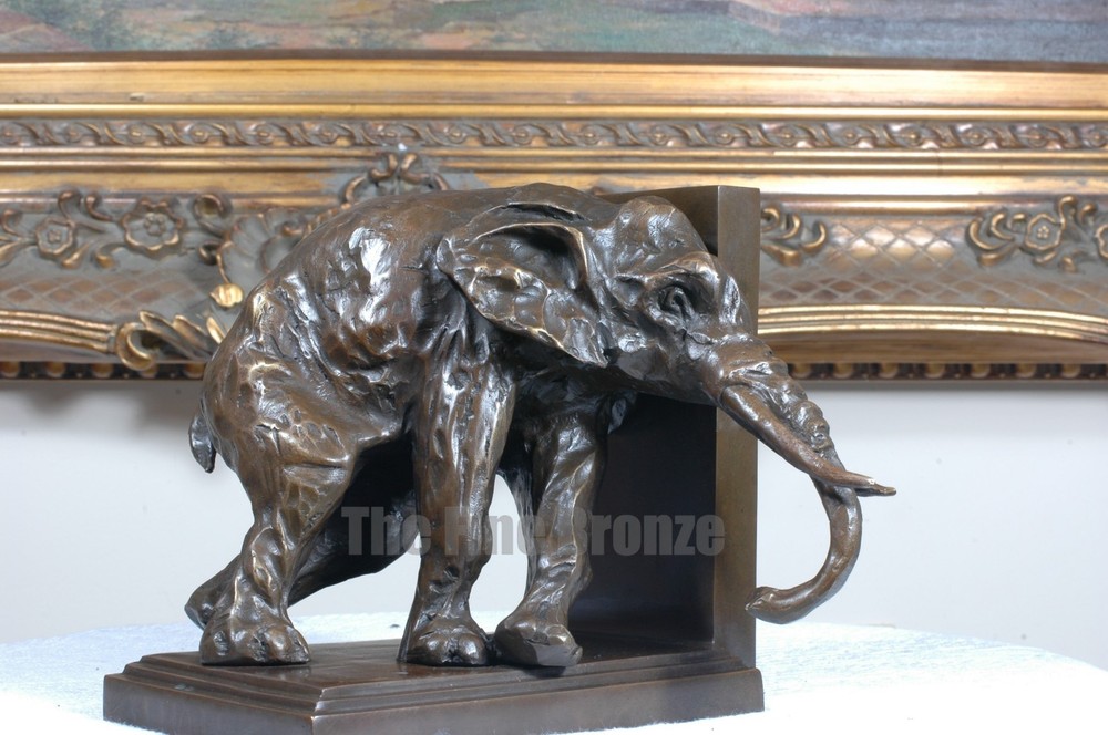 Signed Bronze Statue two elephant book end bookend bronze sculpture