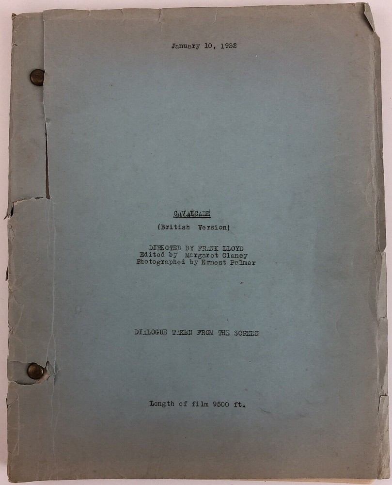 Noel Coward / CAVALCADE BRITISH VERSION ORIGINAL 1932 SCRIPT FRANK LLOYD