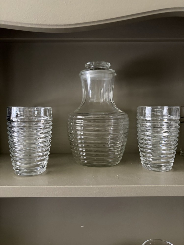 Anchor Hocking ribbed Beehive Juice Pitcher Set