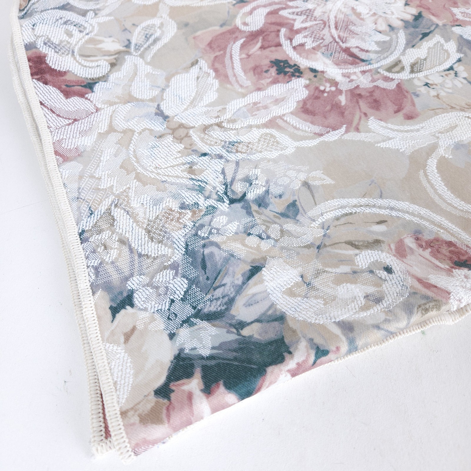 Tablecloth Damask Woven Pastel Floral Reversible White 54" x 80"