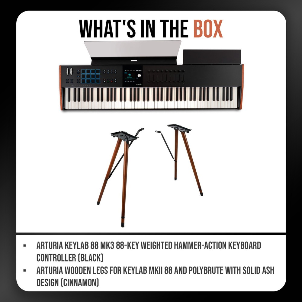 Arturia KeyLab 88 mk3 88 Key Weighted Black Keyboard Controller Bundle