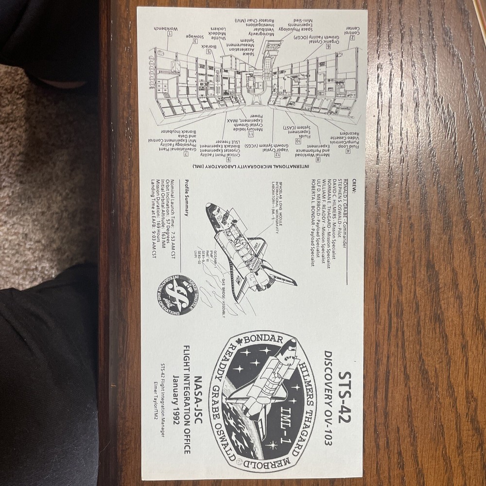 Space Shuttle Flight Information Card STS-42 Discovery OV-103