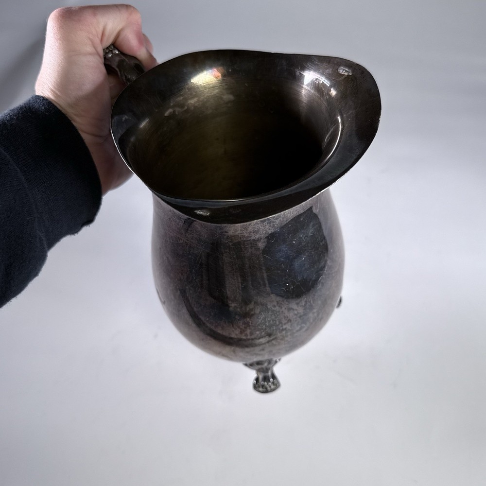 Vintage Leonard Silverplate Water Pitcher Paw Feet Scroll Handle