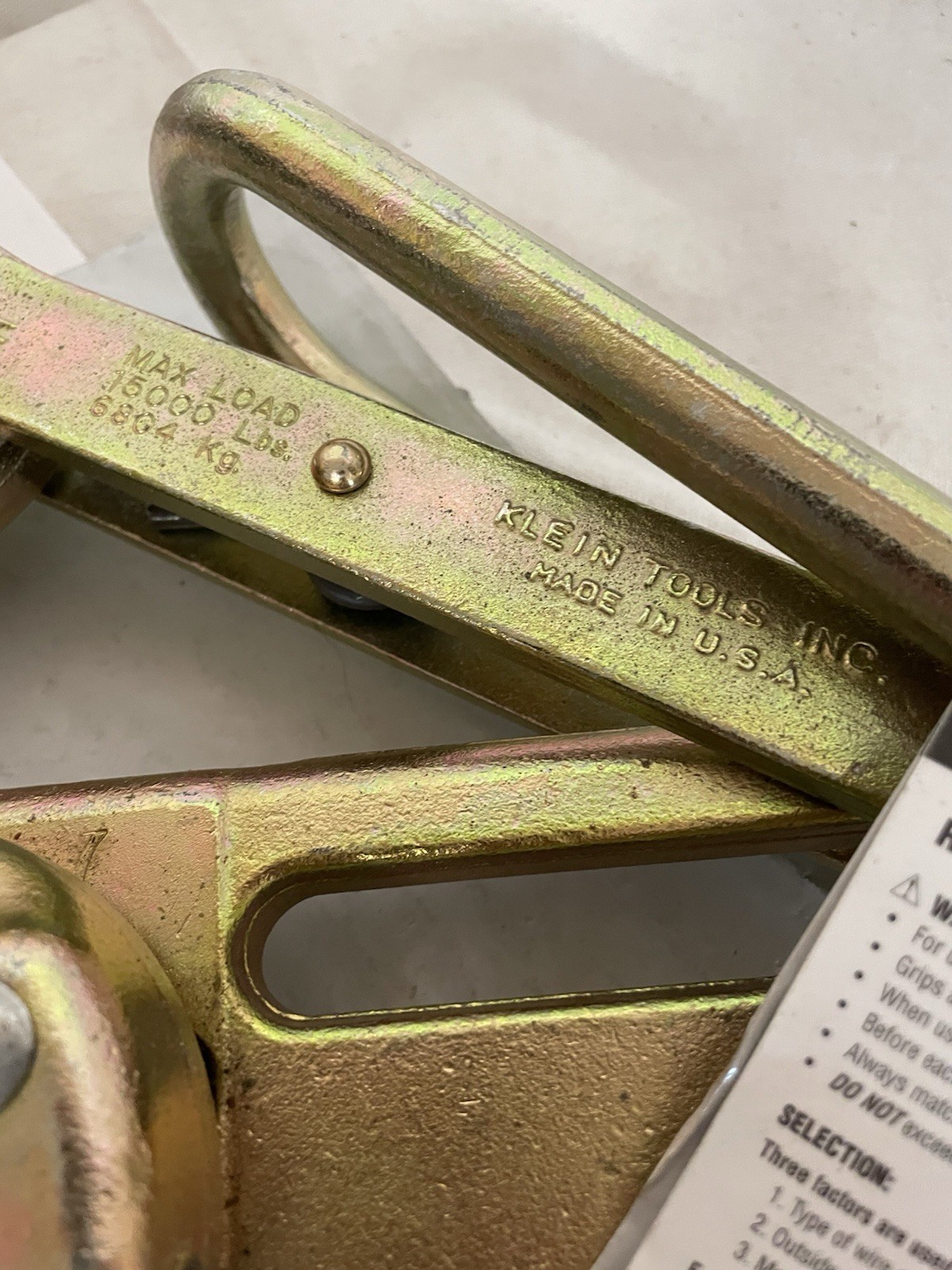 Klein Tools 1628-17 Cable Puller Jaw Grip Style 15,000LB SAFE LOAD 1/2" - 3/4"