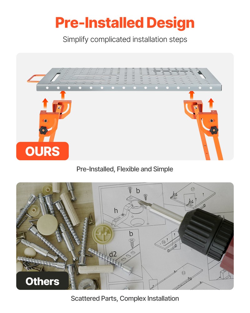 VEVOR Welding Table 44" x 21" 500LBS Folding Workbench with 4-Level Adjustable