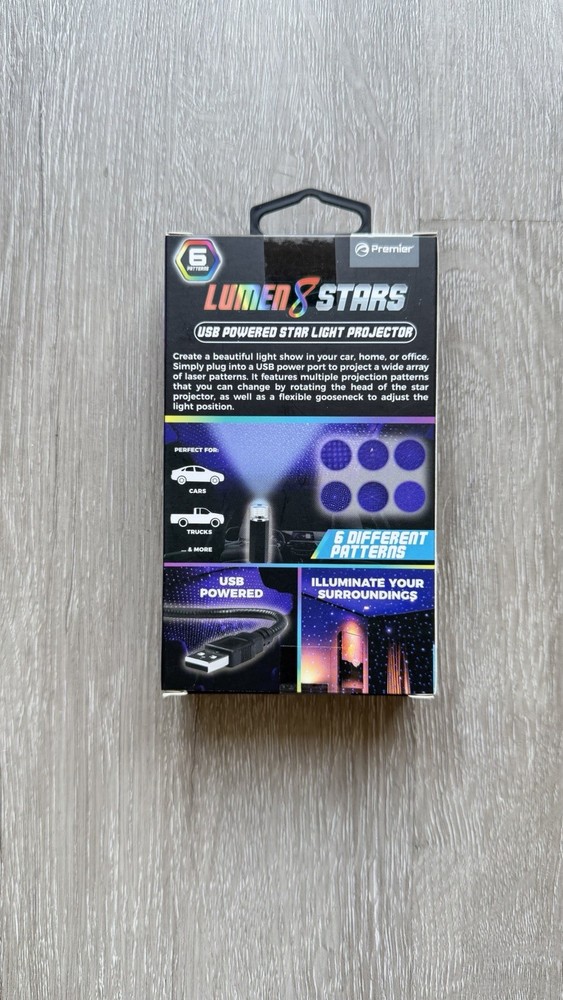 Premier Lumen8 Stars USB Powered Star Light Projector, 6 Different Patterns