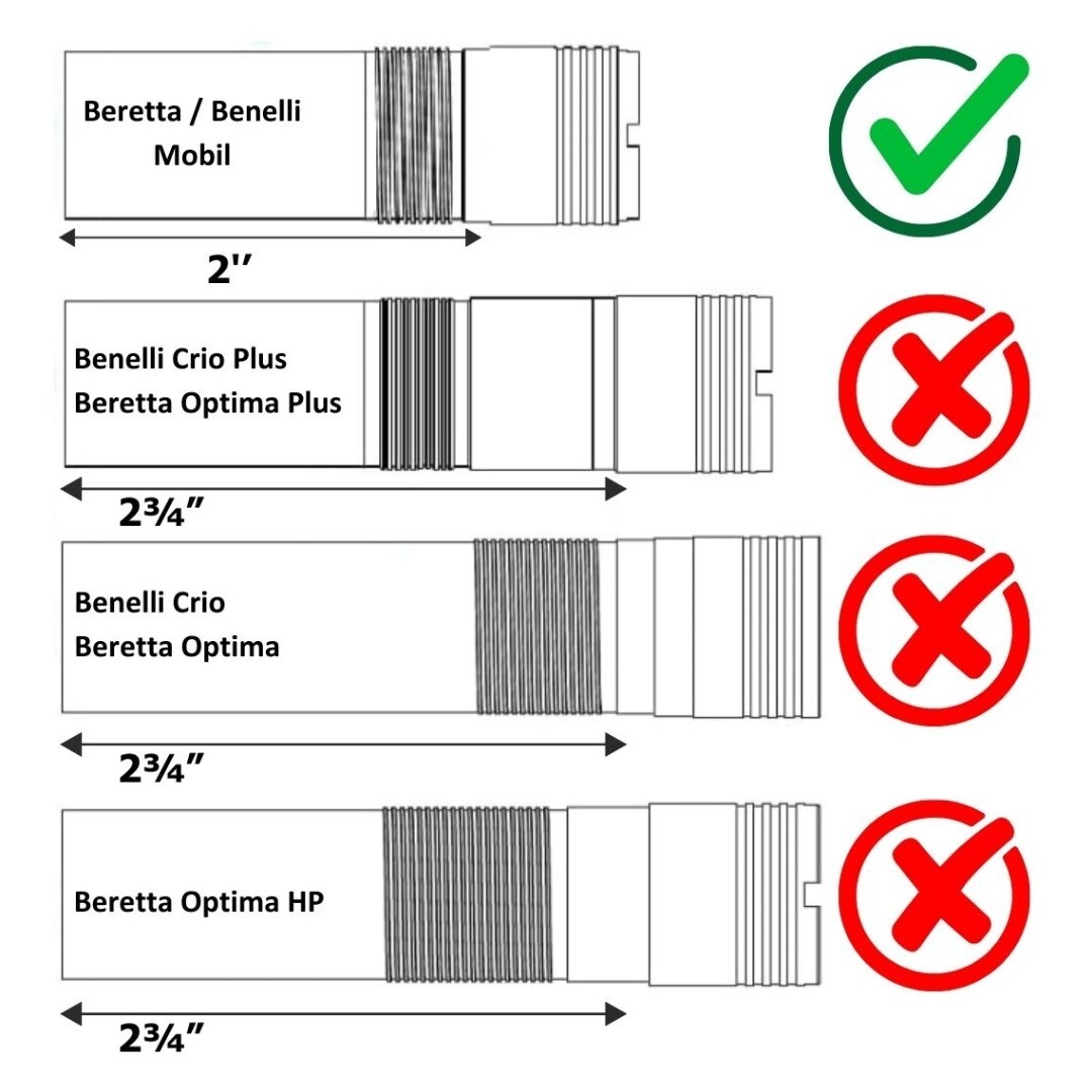 Beretta/Benelli Mobil Thread 20ga Extended Choke Set /w Rings 5x Black Winenton