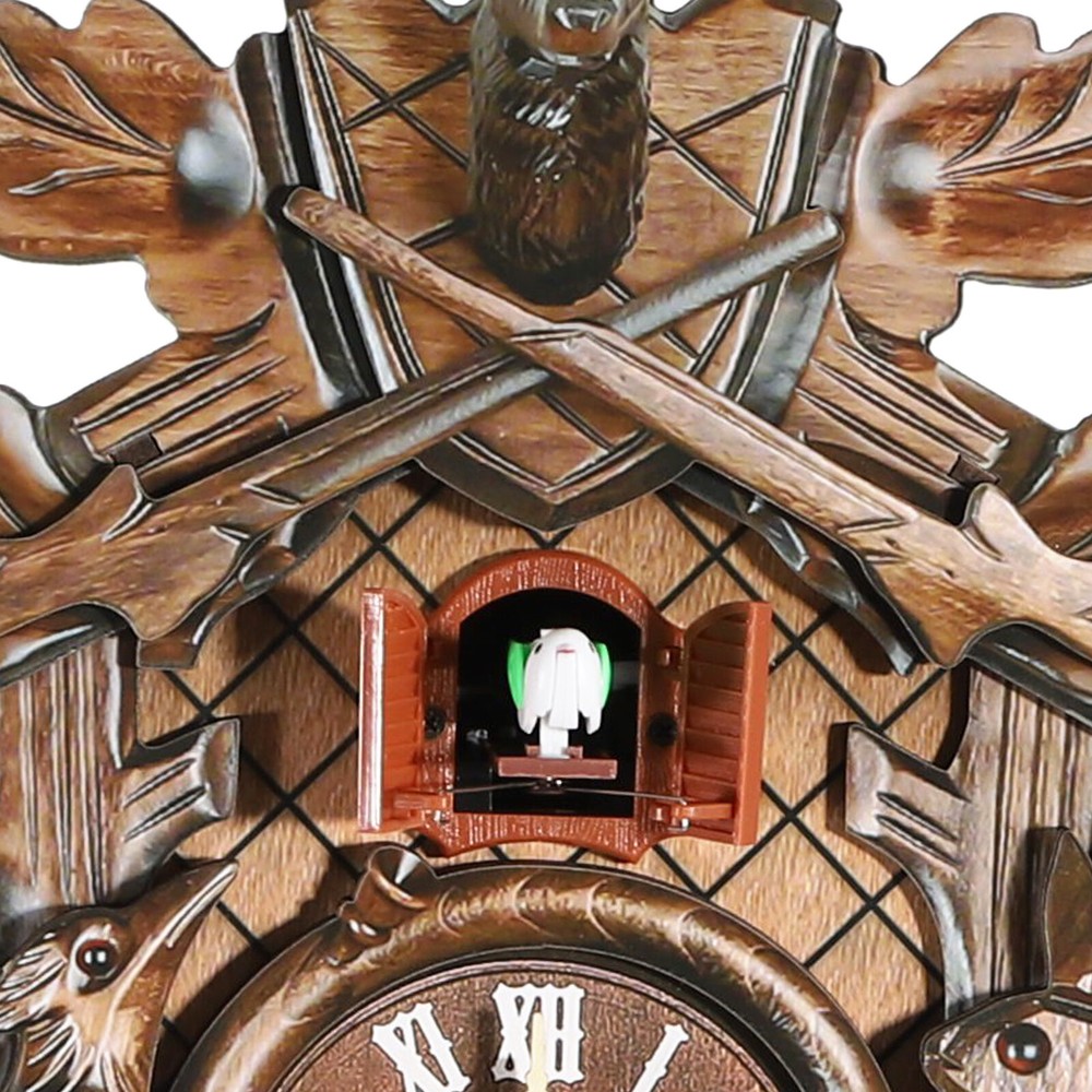 Vintage German Forest Wooden Wall Clock Hunter Clock Black NEW