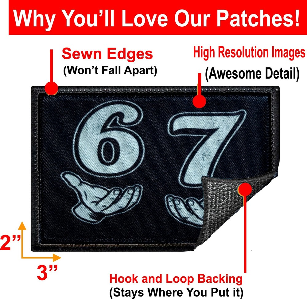 6 7 Meme Morale Patch- Funny patches- Six and Seven hook and Loop 2x3