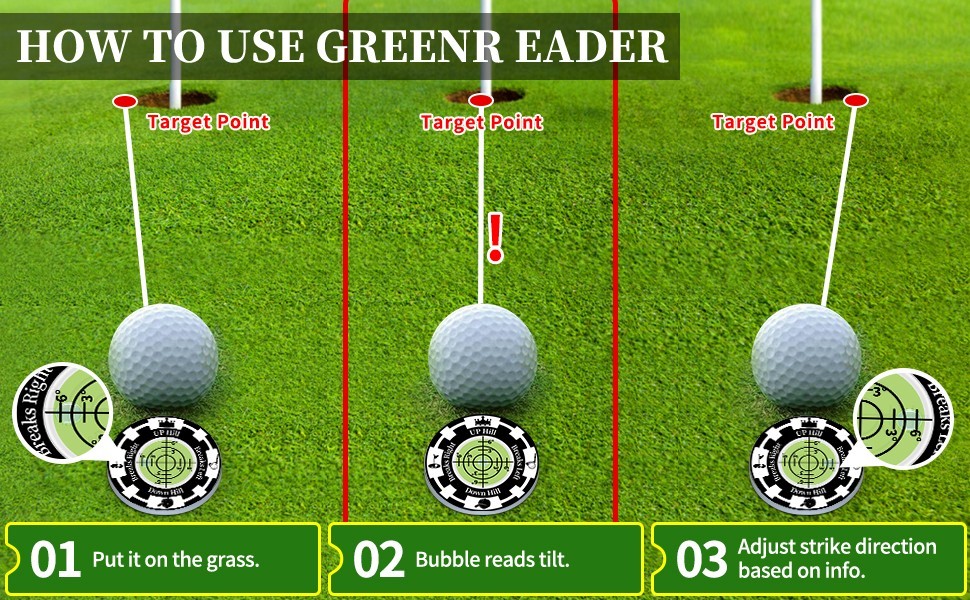 Golf Green Reader 2 Pack Golf Ball Marker Hat Clip High Precision Bubble Putting
