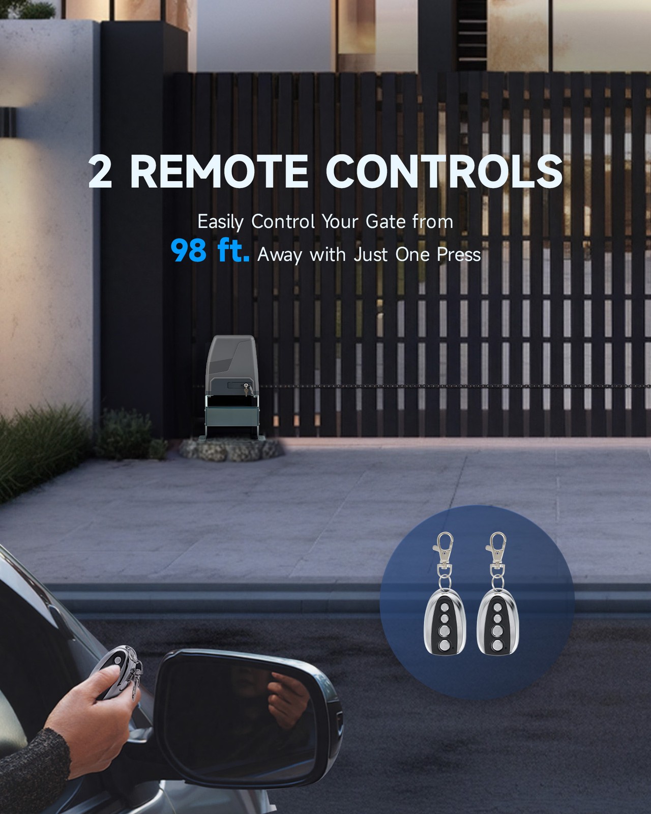 CO-Z 3300lb Solar Sliding Gate Opener with 2 Remotes for 40ft Driveway Gates