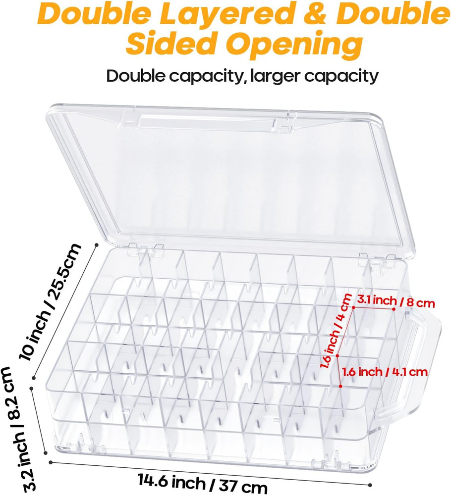 46 Grids Sewing Organizer, Double Sided Thread Box Storage, Portable Clear Plast