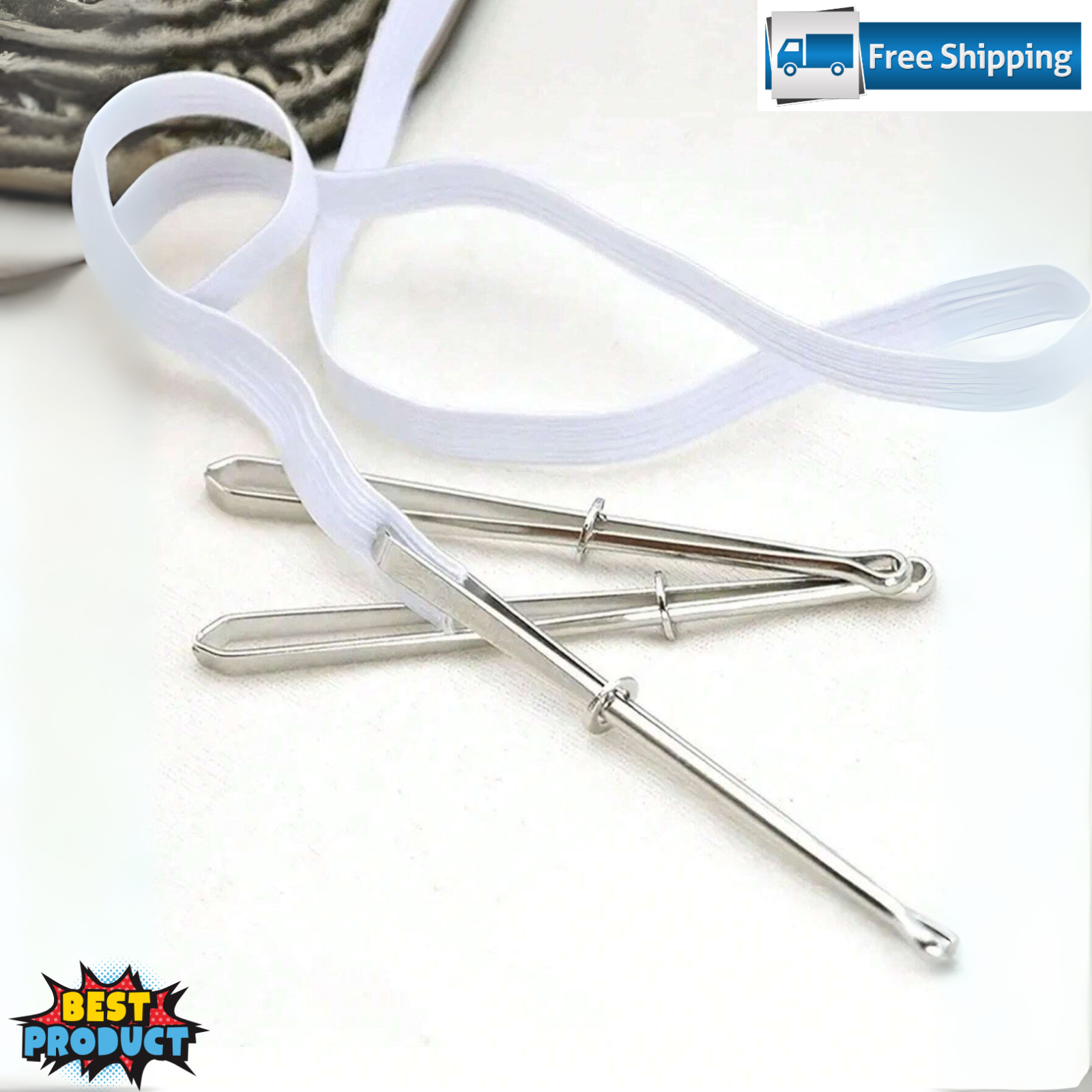 3x Elastic Cord Waistband Threading Tool Stainless Steel Drawstring Threader Set