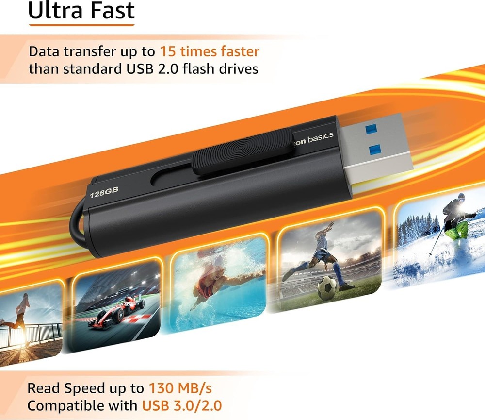 Amazon Basics 128GB Ultra Fast USB 3.1 Flash Drive Black